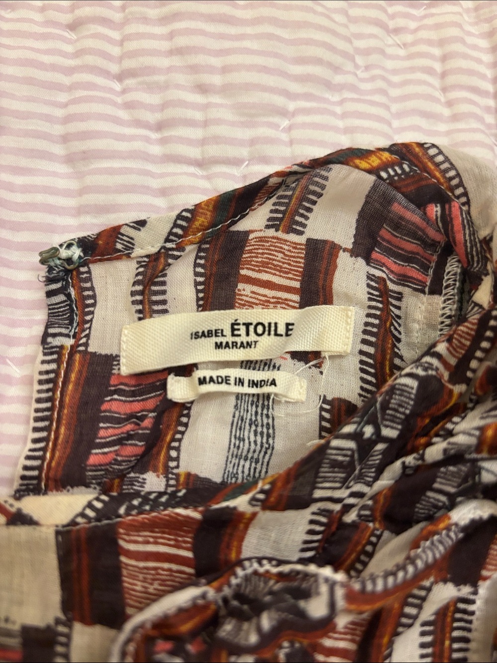 Isabel Marant Ruffled Geometric Patchwork Top in Brown, Cream & Rust - Picture 2 of 5